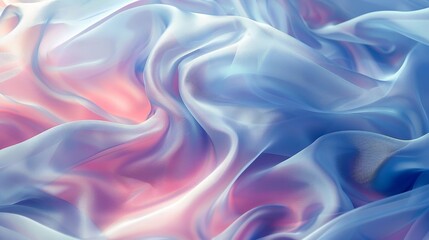 Abstract background of flowing blue and pink fabric with soft, elegant waves.