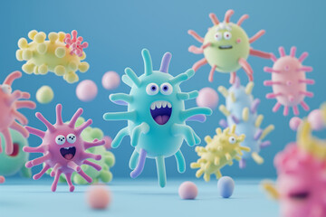 3d render cute emotional of bacteria or virus  low polygon detailed 3d, cartoon 3d, plasticine style 3d, Isolated  corbackground  