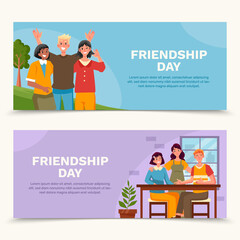 Hand drawn flat friendship day banner set