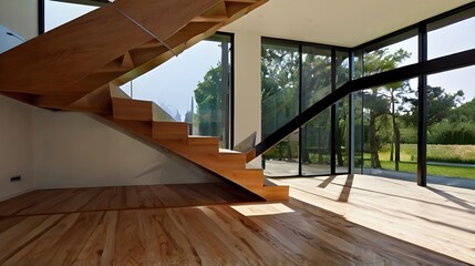 Obraz premium white interior with glass fence and stairs.generative.ai 