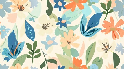 Pastoral petals flat design front view pastoral theme cartoon drawing Analogous Color Scheme. Seamless Pattern, Fabric Pattern.