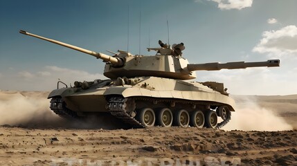 Military or army tank ready to attack moving over a desert.generative.ai 