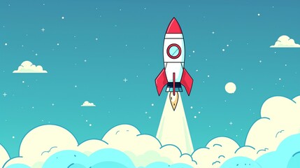 space rocket taking off, business startup launching concept, new beginning and success, discovery and exploration