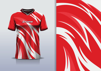 Sport jersey template mockup curve design for football soccer, racing, running, e sports, red white color