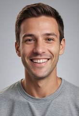 Obraz premium portrait view of a regular happy smiling North American man , ultra realistic, candid, social media, avatar image, plain solid background