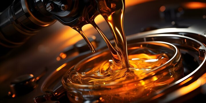 Understanding the Fluid Dynamics and Mechanics of Oil Pouring into an Engine: Realistic Illustration. Concept Engine Mechanics, Fluid Dynamics, Oil Pouring, Illustration, Realistic Interpretation