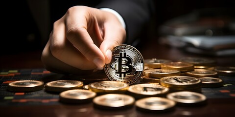 Entrepreneurs analyzing digital cryptocurrency chart for investment or financial analysis. Concept Cryptocurrency analysis, Investment strategies, Financial data, Entrepreneurship, Digital assets