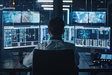Fototapeta premium Data Analyst Monitoring Global Network Systems