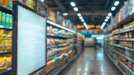 blank white board in supermarket