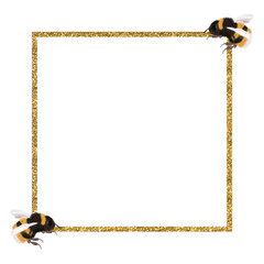 Bumble bee and gold glitter square frame border