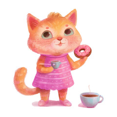 Cute cat eating donut with coffee (10)