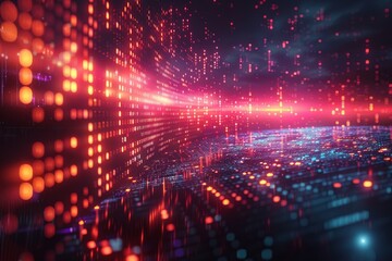 Obraz premium A visually striking image illustrating a futuristic data stream with neon lights and a sense of motion in cyberspace