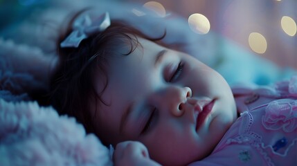 Close up view a cute baby is sleeping in bed