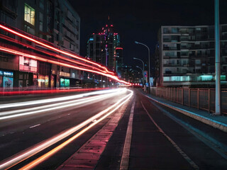 Fototapeta premium Road traffic motion in the night city.