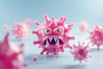 Naklejka premium 3d render cute emotional of bacteria or virus low polygon detailed 3d, cartoon 3d, plasticine style 3d, Isolated corbackground 