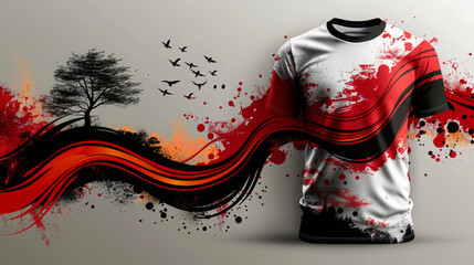 Artistic Soccer Jersey with Red and Black Abstract Design