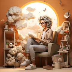 3d illustration of a beautiful woman sitting in an armchair