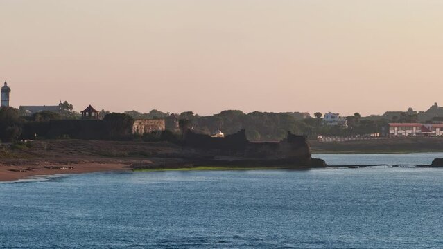 India, Diu District, panoramic view of the Portuguese fortress and the Arabian Sea, Daman and Diu Territory