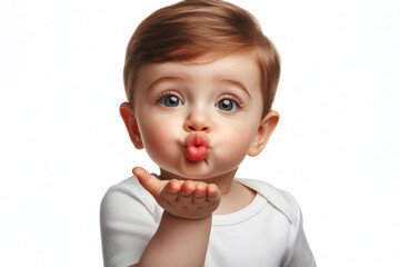 funny baby showing love making kiss gesture Isolated on white background