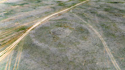 sacred shamanic historical places from the height of a drone flight in the southern regions of...