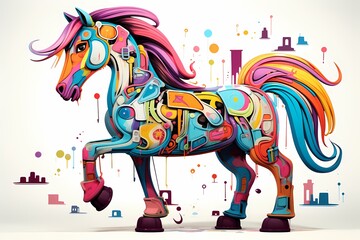 street graffiti design, colorful horse graffiti