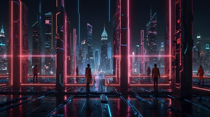 A futuristic cityscape illuminated by a maze of neon lights ai_generated