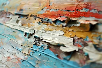 Layers of scraped paint reveal hidden colors and textures beneath