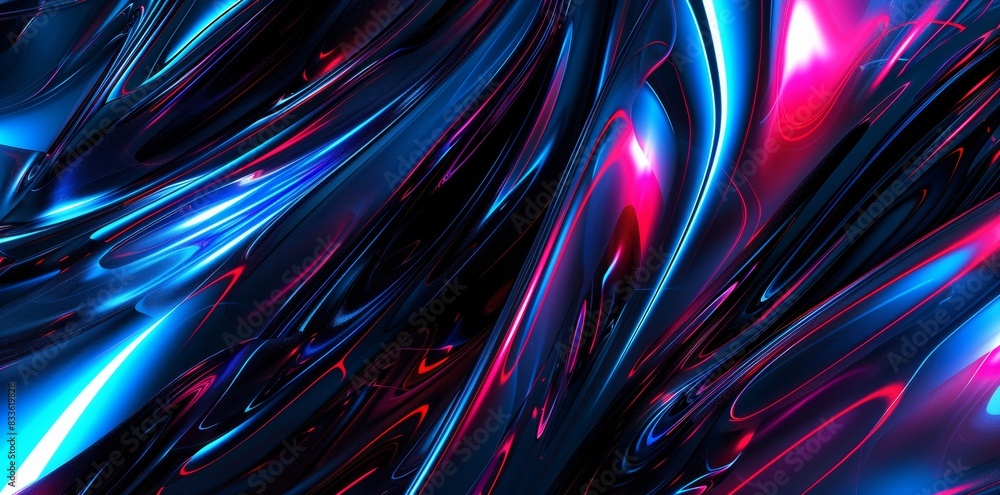 Poster 3d render, abstract background with colorful glass shapes and shiny curves in the style of a blue pi