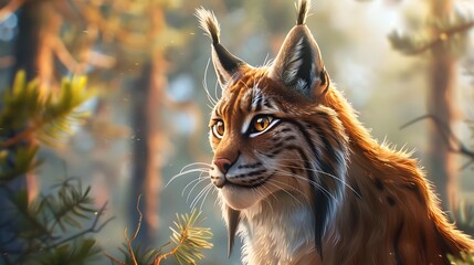 Obraz premium Majestic Lynx Gazing Intently in the Wilderness Habitat