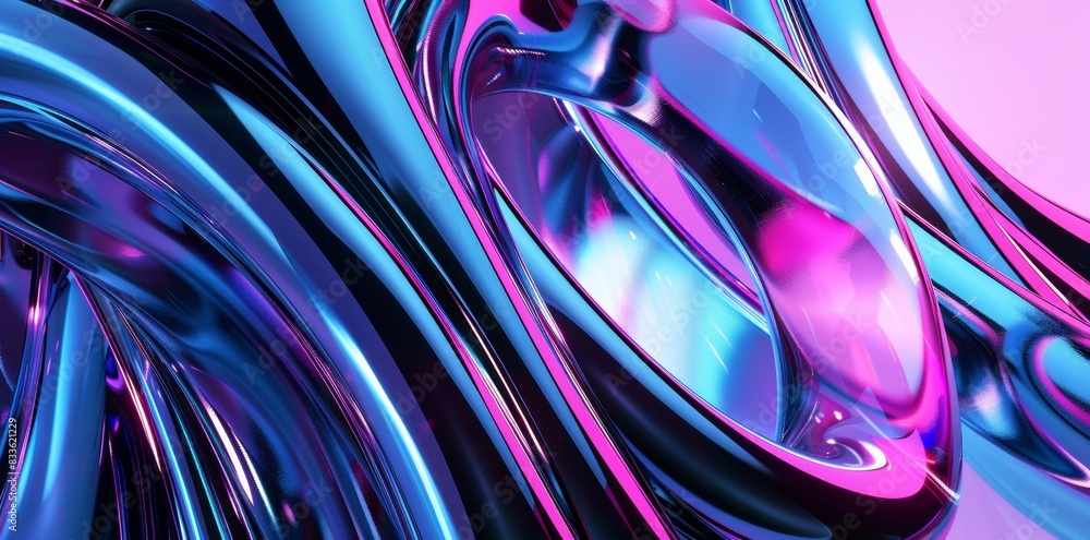 Aufkleber 3d render, abstract background with colorful glass shapes and shiny curves in the style of a blue pi