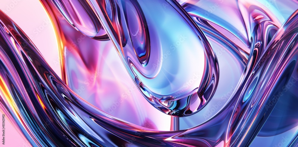 Aufkleber 3d render, abstract background with colorful glass shapes and shiny curves in the style of a blue pi
