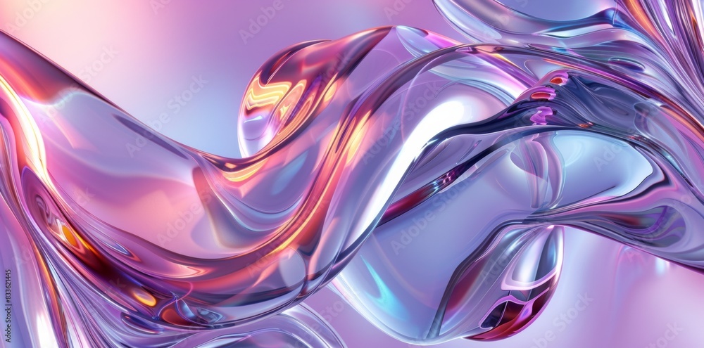 Poster 3d render, abstract background with colorful glass shapes and shiny curves in the style of a blue pi