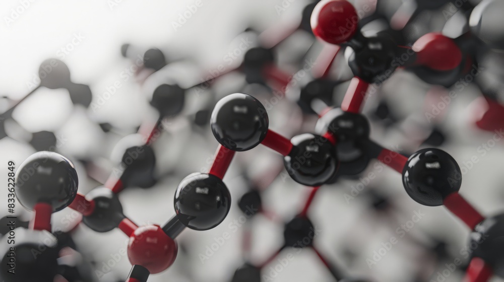 Poster a detailed image of the molecular structure of a synthetic polymer, explaining its properties and ap