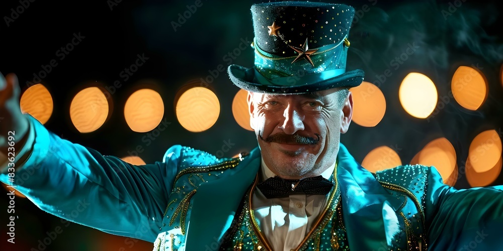 Poster ringmaster performing in circus show commanding attention with flair and authority. concept circus p