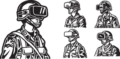 soldier icons set, single line soldier icon set isolated on white background