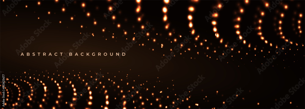 Aufkleber Golden vector abstract digital particle dot waves on black background. Futuristic big Data and AI technology hi-tech particles wide banner