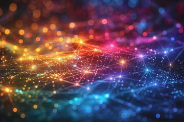 Obraz premium A beautiful Abstract digital technology background with network colorful connection lines.