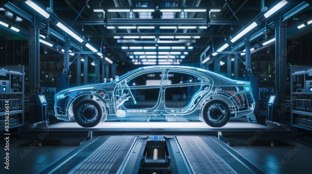 Poster a future car's ai-driven maintenance system predicts and fixes issues before they become problems, e
