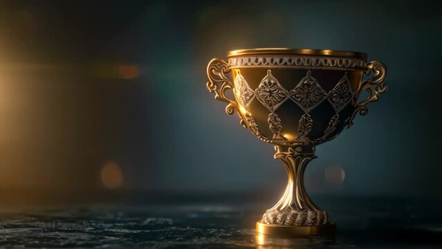 A golden trophy cup gleams on a table, symbolizing victory and achievement in sports.