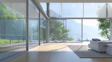 Fototapeta premium A future home windows can transition from transparent to opaque, providing privacy and controlling natural light with ease
