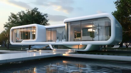Fototapeta premium A futuristic house design with cutting-edge technology, modular components, and a minimalist aesthetic