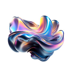 Obraz premium 3d fluid abstract metallic holographic colored shape png cutout transparent background