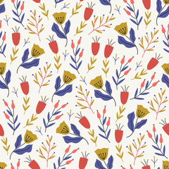 Folklore seamless pattern with tulips, berries and leaves. Vector illustration