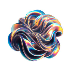 3d fluid abstract metallic holographic colored shape png cutout transparent background