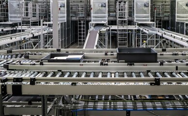 Fototapeta premium packing line in a logistics warehouse