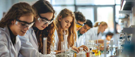 Group of Young Women Working in a Lab