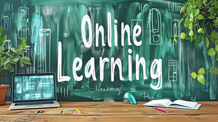 Obraz premium Online Learning Chalkboard with Laptop