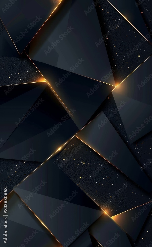 Poster abstract dark blue background with golden geometric triangular pattern and highlights