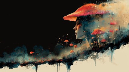 A painting of a woman with an orange hat on her head, AI