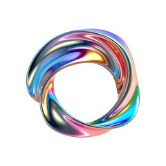 3d fluid abstract metallic holographic colored shape png cutout transparent background